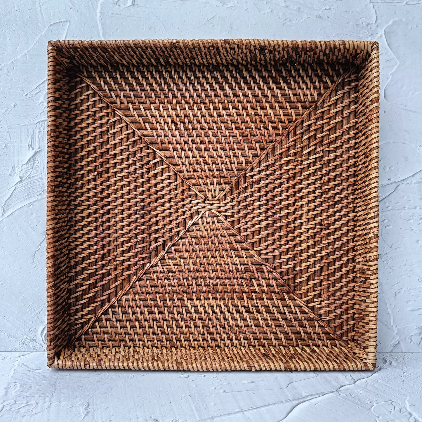 Vintage Style Dark Brown Rattan Square Tray - 12x12 inches