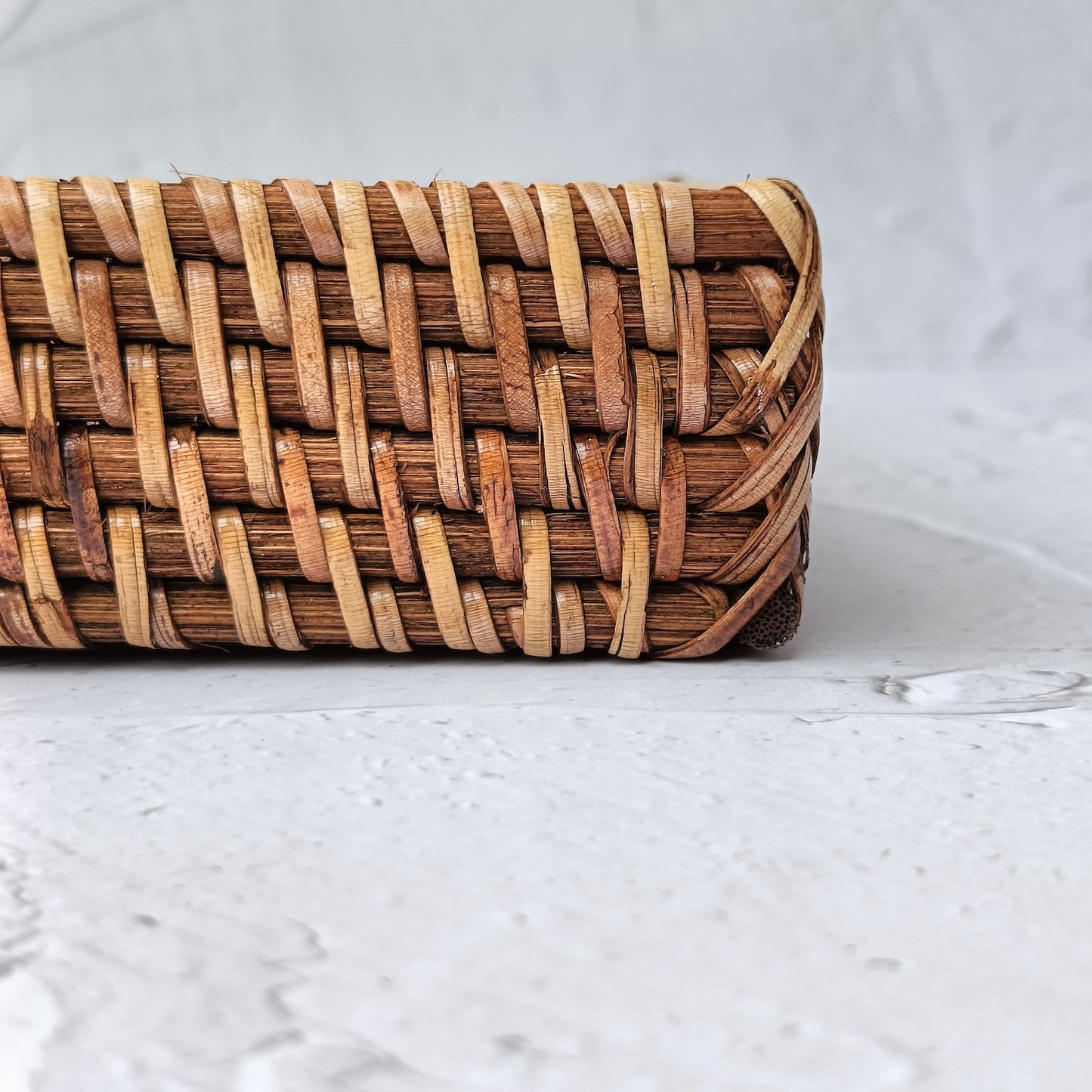 Vintage Style Dark Brown Rattan Square Tray - 12x12 inches