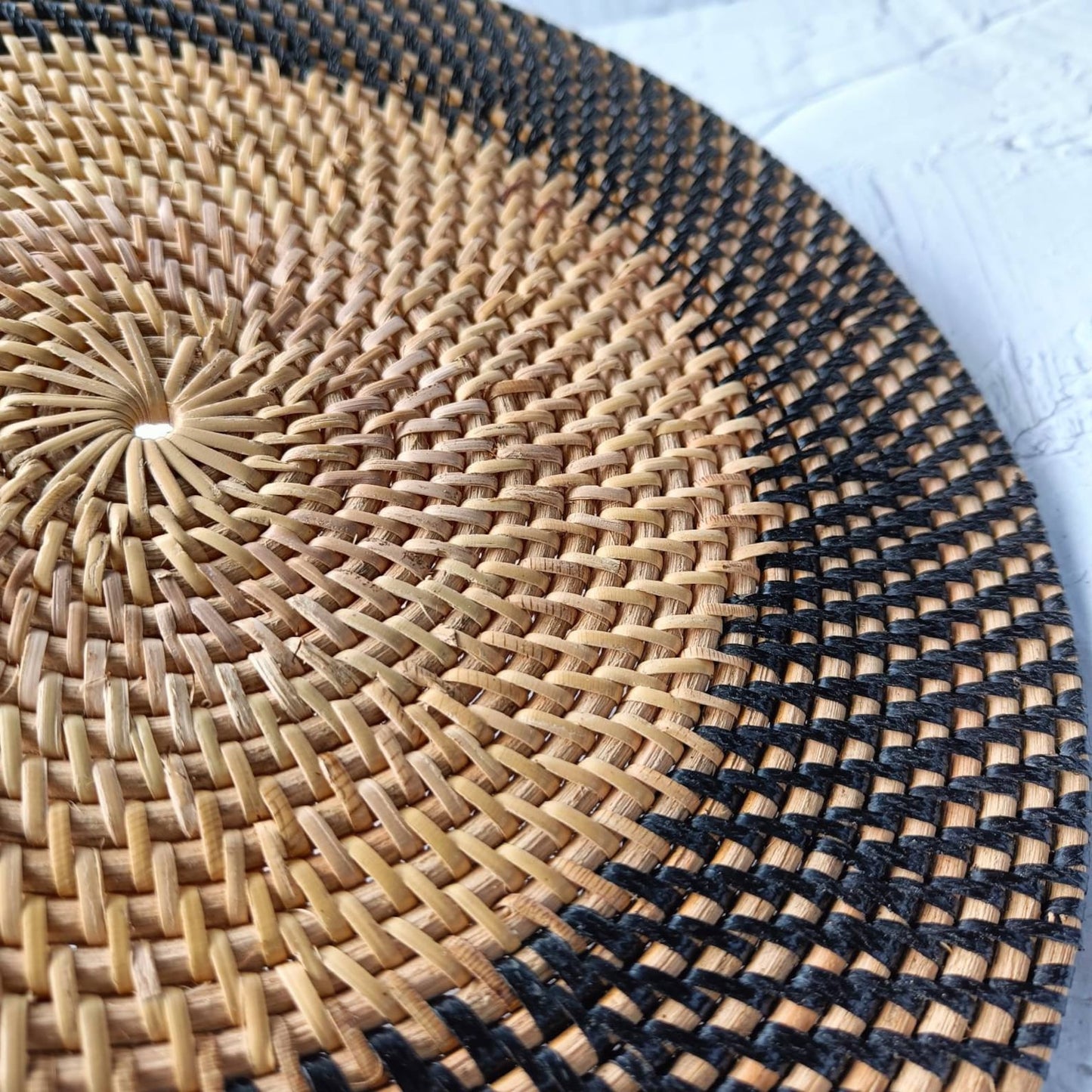 Two Tones Black and Natural Round Rattan Placemats - 3 Sizes