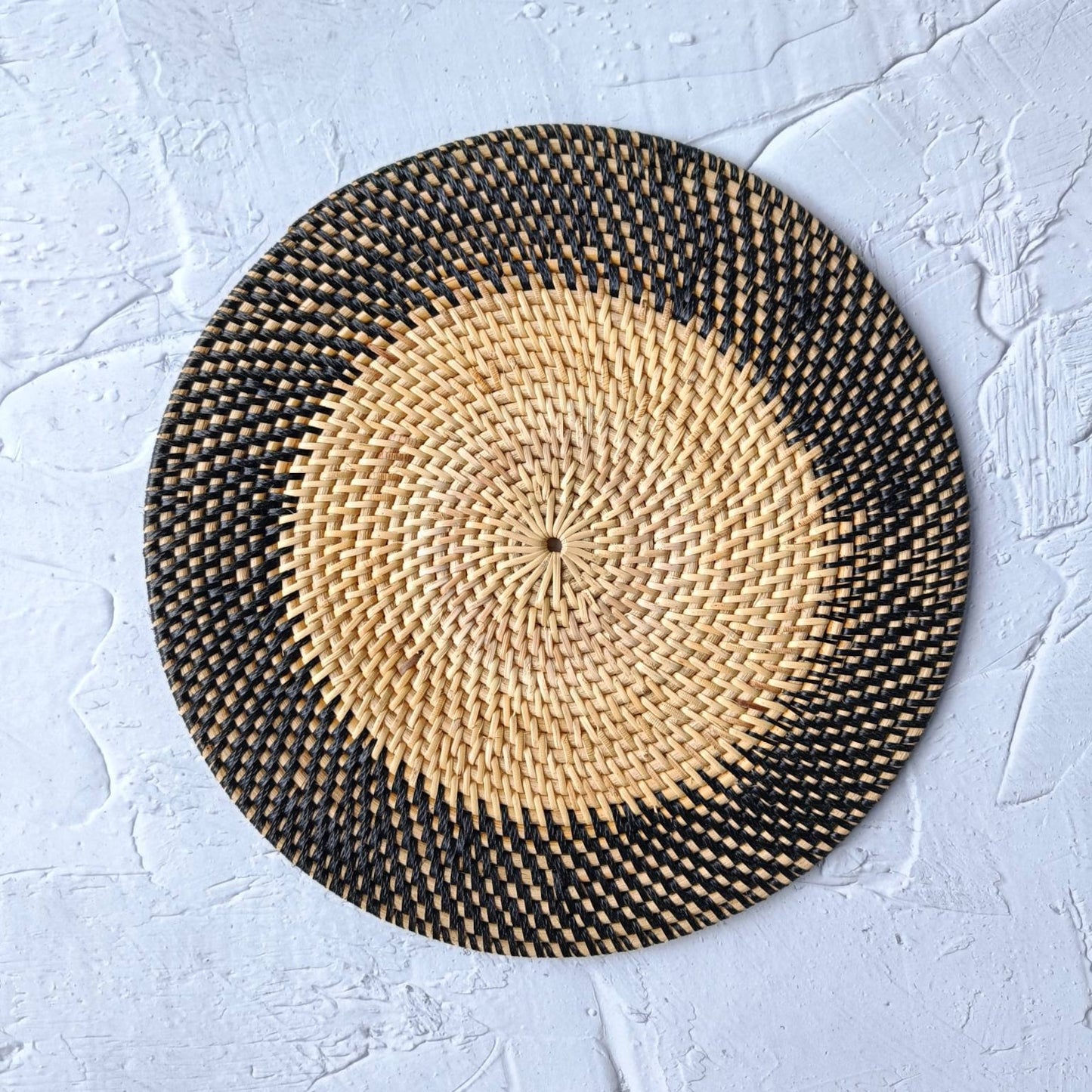 Two Tones Black and Natural Round Rattan Placemats - 3 Sizes