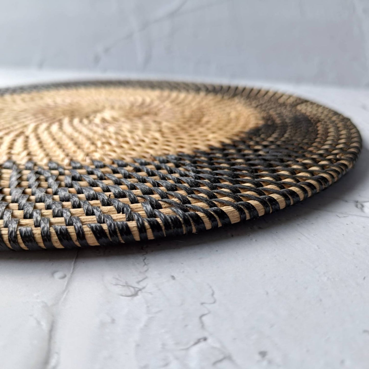 Two Tones Black and Natural Round Rattan Placemats - 3 Sizes