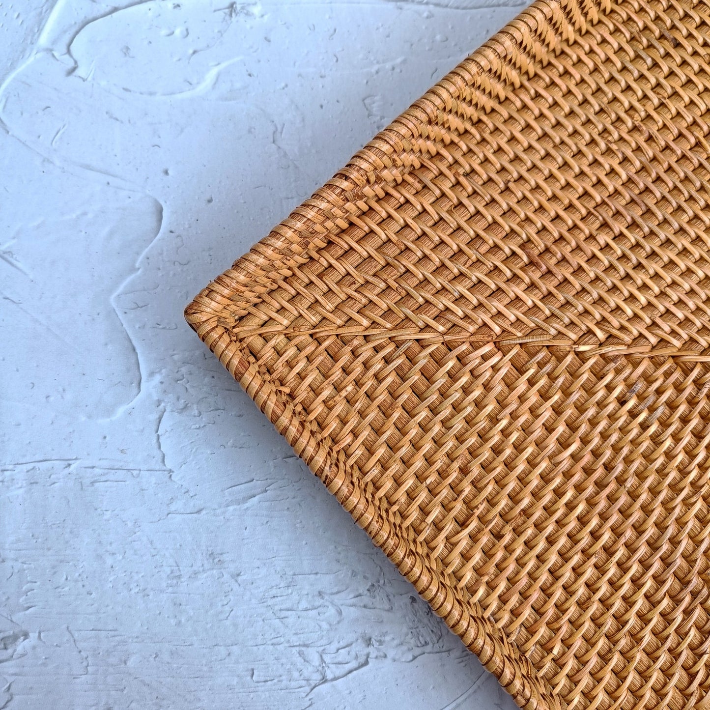 Boho Style Honey Brown Rattan Square Tray - 12x12 inches