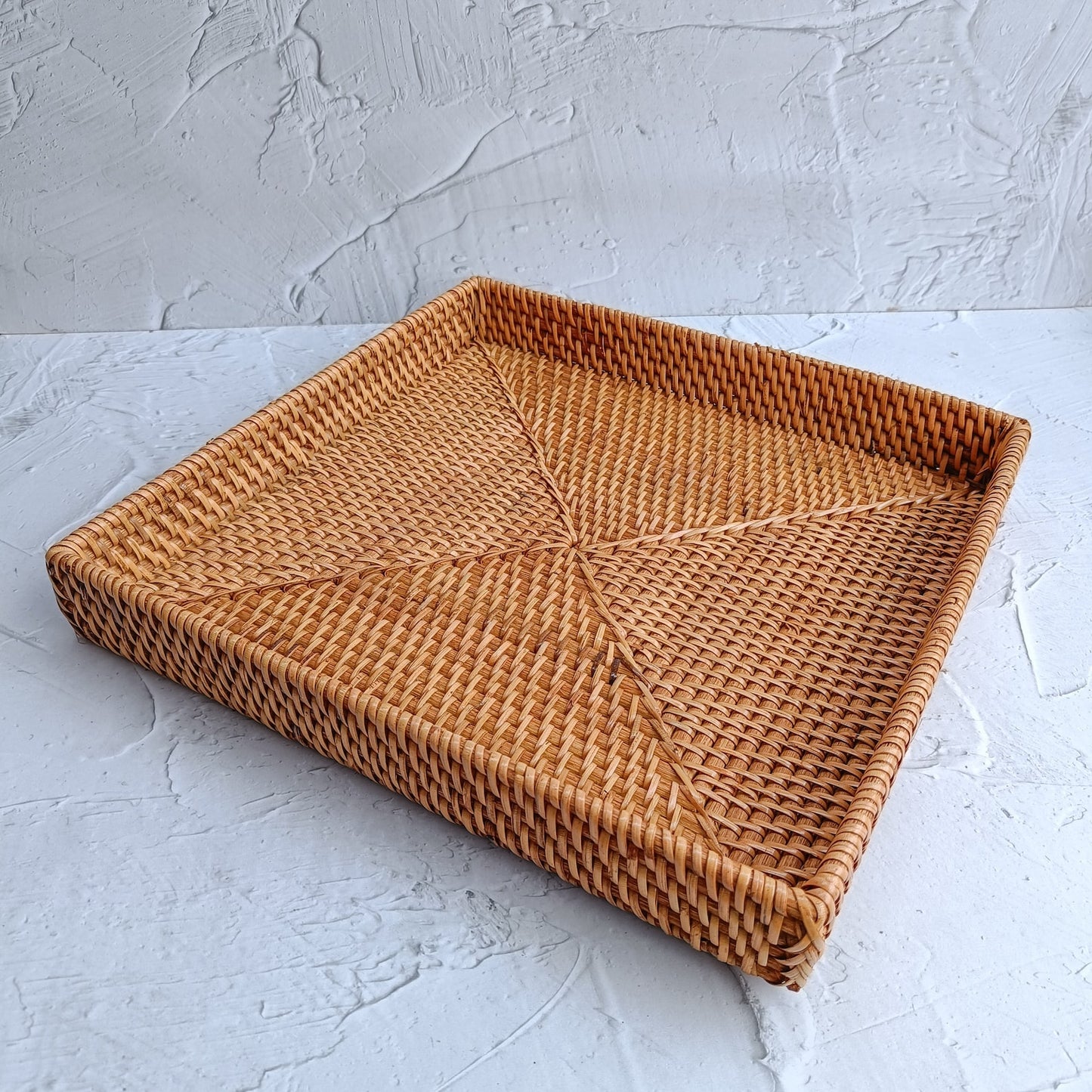 Boho Style Honey Brown Rattan Square Tray - 12x12 inches