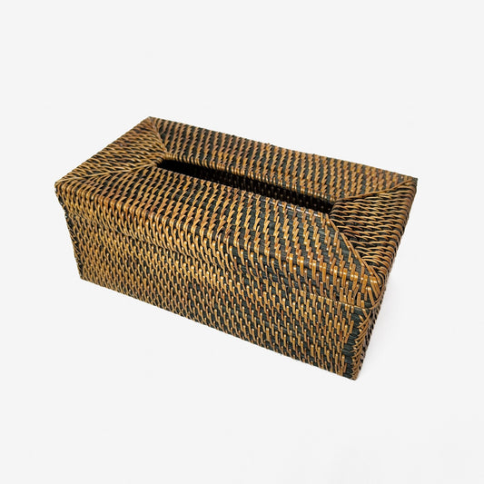 Handcrafted Black Rattan Tissue Box