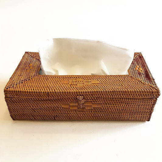 Vintage Wicker Rattan Tissue Box Cover, Living Room Decoration