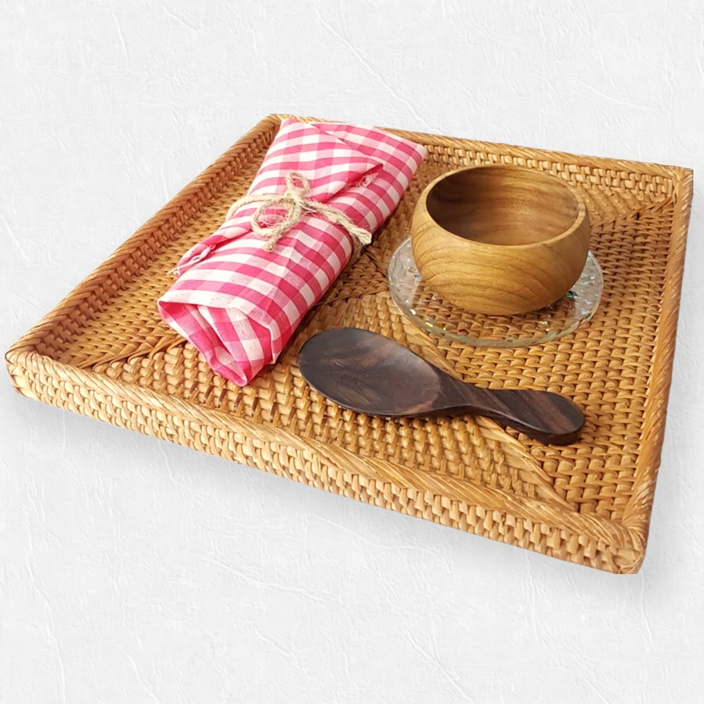 Handcrafted Rattan Square Tray | Straw Serving Tray | Bohemian Decorative Tray for Table Decor | Perfume Tray