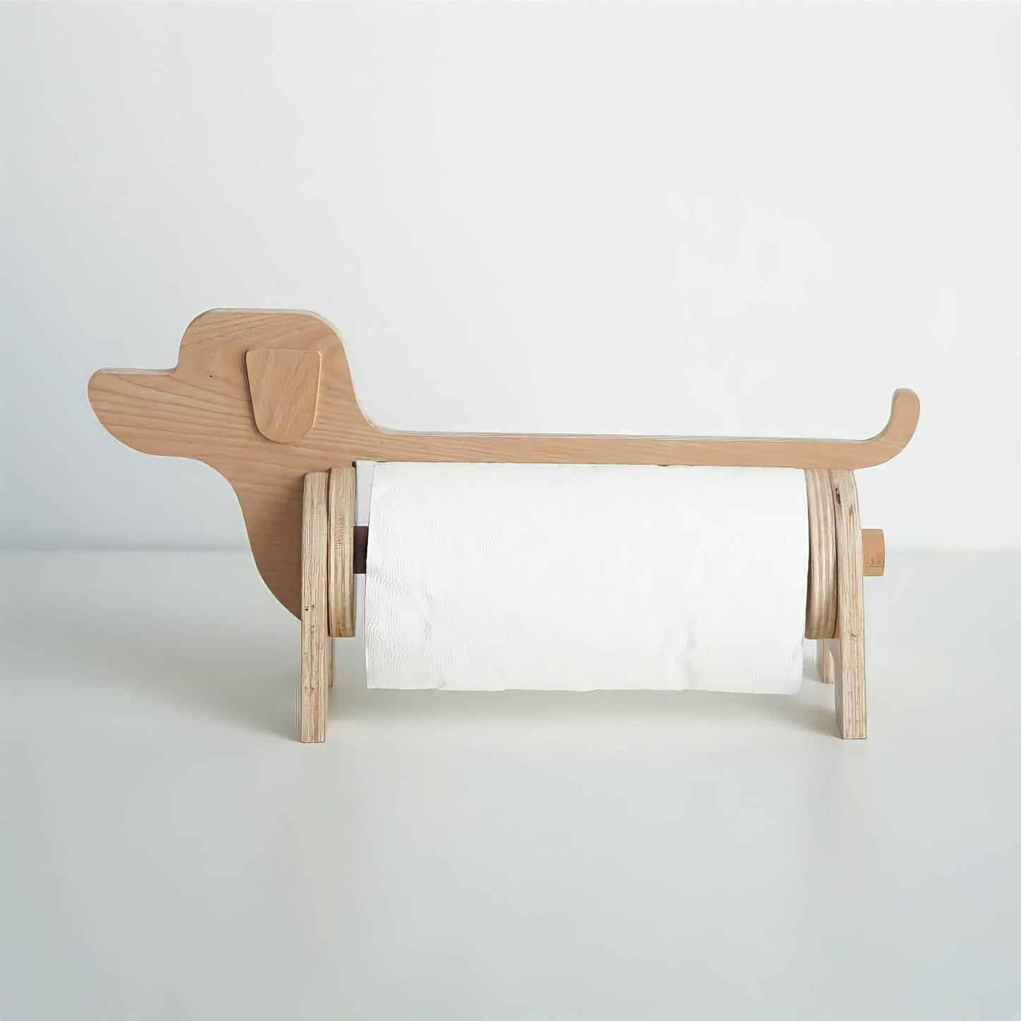 Unfinished Wooden Roll Tissue Holder With Dog Shape, Scandinavian Decor