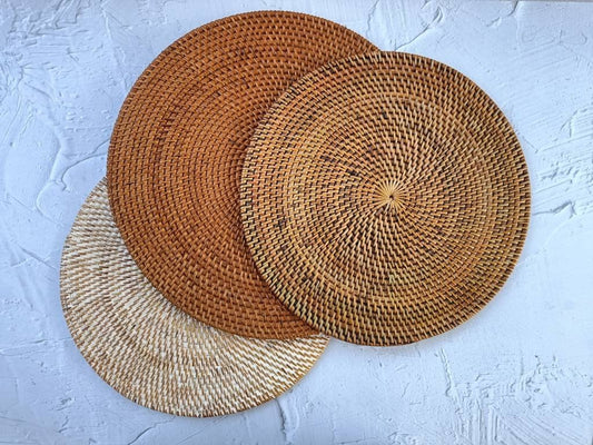 Handcrafted Round Rattan Placemats, Rattan Coaster, Straw Serving Placemats, Farmhouse Decoration, Boho Table Decor