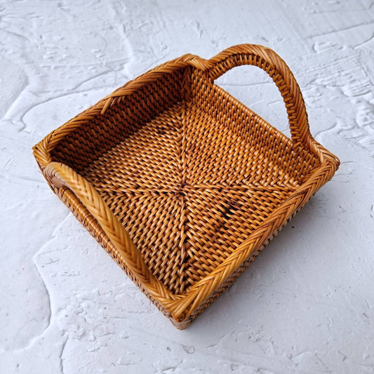 Vintage Mini Square Rattan Tray, Decorative trays, Jewellery Tray, Woven Straw Perfume Tray