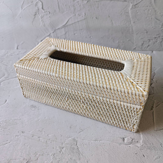 Handmade Rectangular White Rattan Tissue Box Cover, Natural Table Decor, Bathroom Decoration