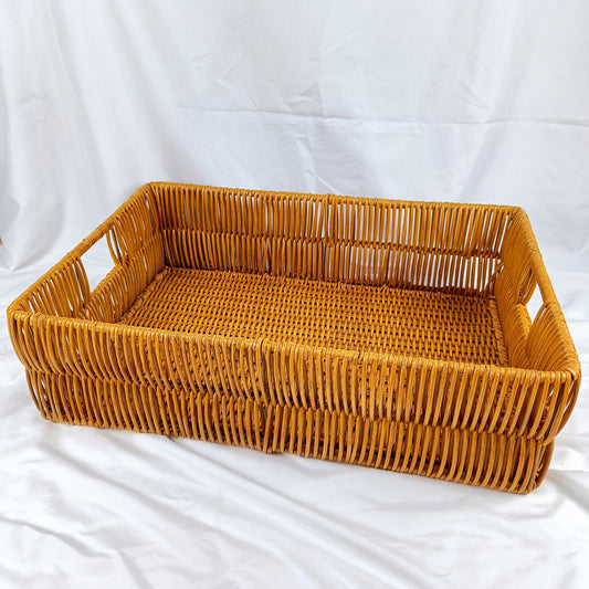 Handwoven Rattan Storage Solution with Iron Frame and Insert Handle, Wicker Shelf Basket